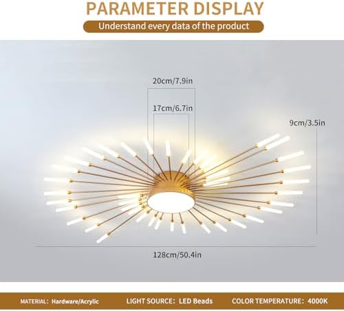 Modern LED Ceiling Light,42+1 Heads Semi Flush Mount Gold Chandeliers Ceiling Lighting for Bedroom Living Room Kitchen Dining Room Restaurant