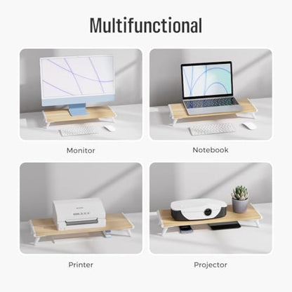loukin Monitor Stand Riser for Desk, 22.4" x 8.3" Larger Computer Stand for Laptop, PC, Printer, Sturdy Desktop Computer Shelf with Non-Skid Rubber, Home Office, Natural