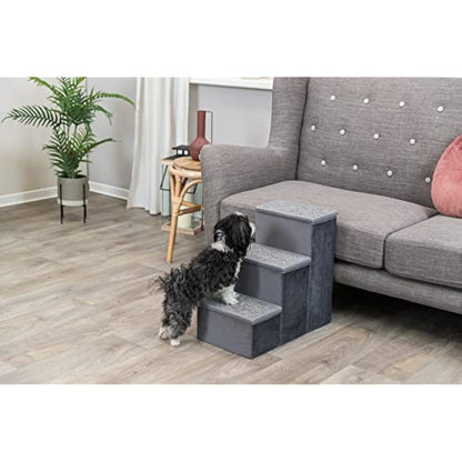 TRIXIE Velour Foldable 3-Step Pet Stairs with Storage, Collapsible, Storage Compartments for Pet Toys