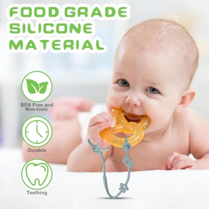 Vicloon Silicone Toy Clip, 4Pcs Toy Safety Straps, Food Grade Silicone Pacifier Clips Sippy Cup Strap, Adjustable Stroller Pacifier Strap Hanging Toys, Baby Toy Anti Drop Chain (Blue/Green)
