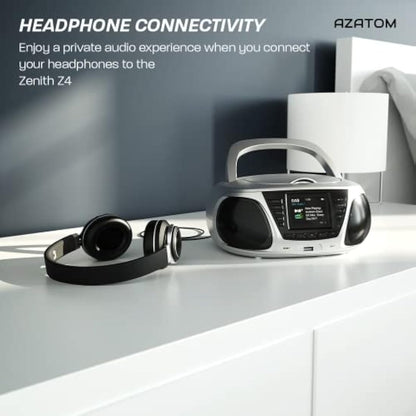 Portable CD Player with DAB/DAB+/FM Digital Radio | Bluetooth & USB MP3 Player | Large Display | Battery & Mains Powered (6x”C”) | Perfect for Home, Office or Outdoors | AZATOM Zenith Z4 (Silver)
