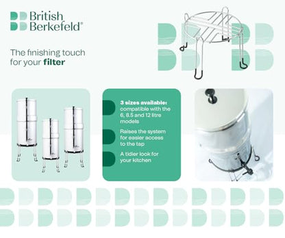 British Berkefeld Gravity System Stand | Stainless Steel Water Filter Stand for 8.5L Gravity Systems | Anti-Slip Rubber Feet | Support Stand | 25Lx25Wx18H