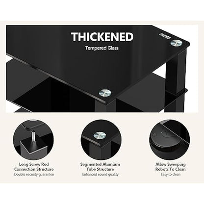 FITUEYES HiFi Rack AV Shelf 4-Tiers Glass TV Stand with Tempered Glass Media Storage Shelves Black