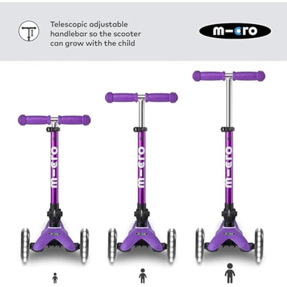 Micro Scooters | Mini Micro Deluxe LED Children's Scooter | Handlebar Adjustable & Foldable | Extra Grippy Deck | Weather Tested Stem | Light Up Wheels | Foldable | 2-5yrs | Boys & Girls