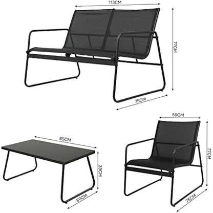 Grand patio Conversation Sets 4 Pieces, Garden Table, 2 Chairs, Loveseat, Waterproof, Breathable, Garden Furniture Sets for Outdoor, Backyard, Poolside Black