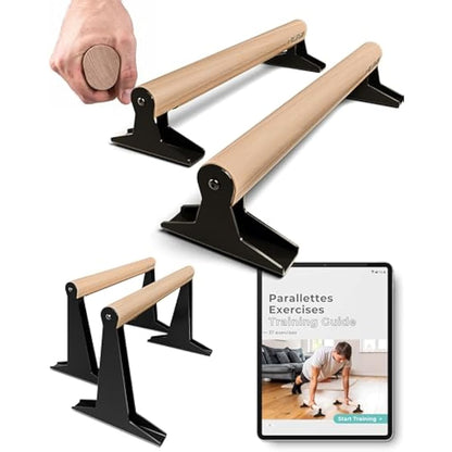 PULLUP & DIP Wooden Parallettes - Low or Medium Gymnastic Bars With Ergonomical Handle for Handstand, Calisthenics and Gymnastics