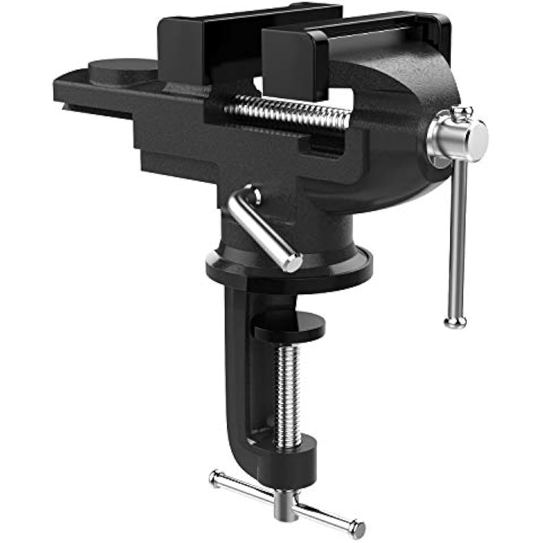 Nuovoware Table Vise 70mm, 360° Swivel Base Universal Home Portable Bench Clamp, Clamp-on Vise Bench Clamps Fixed Tool for Woodworking, Metalworking, Cutting Conduit, Drilling, Sawing, Black