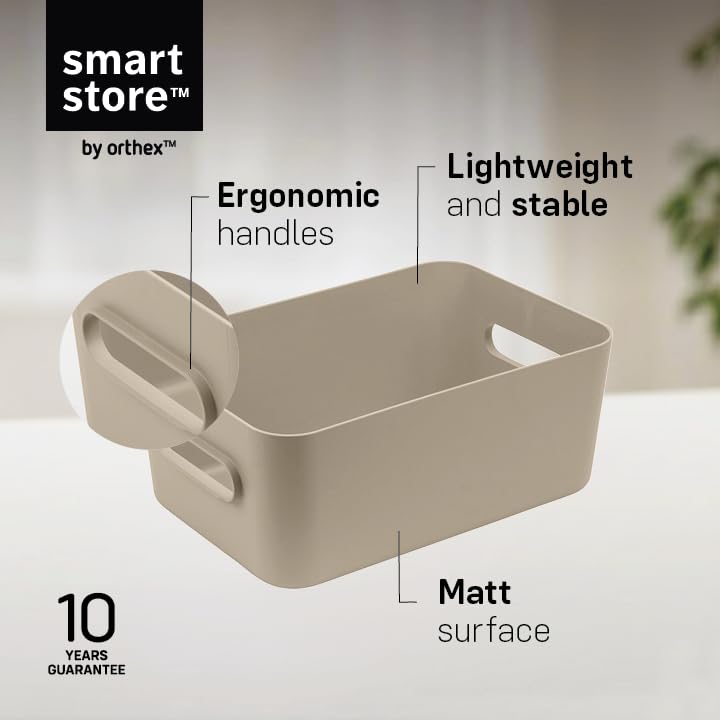 SmartStore Medium Plastic Storage Box with Handles 3× 5.3 L | Organiser Basket for Bathroom, Laundry, Kitchen, Office Drawers and Shelves