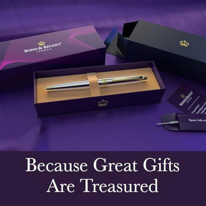 Bond & Regent Silver Chrome & 24 Karat Gold - Certified Luxury Grade Rollerball Pen | Nice Gift for Men & Women