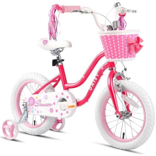 Glerc Daisy 12  Inch Girls Bike for 2-7 Years Kids with Stabilisers Basket Streamers and Bell,Multiple Colors