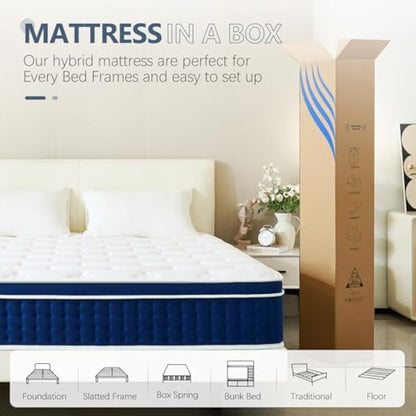 Bednew Single Mattresses 30cm, 12 Inch Innerspring Hybrid Mattress Single with Breathable Foam and Pocket Spring For Cool Comfort Sleep, Medium Firm Mattress(90x190x30cm)