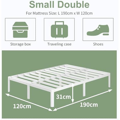 Lutown-Teen Small Double Bed Frame 30.5 cm High with Rounded Corner Legs, Heavy Duty Metal Bed Frame Small Double 4ft with Steel Slats Support, Noise Free, Easy Assembly, White