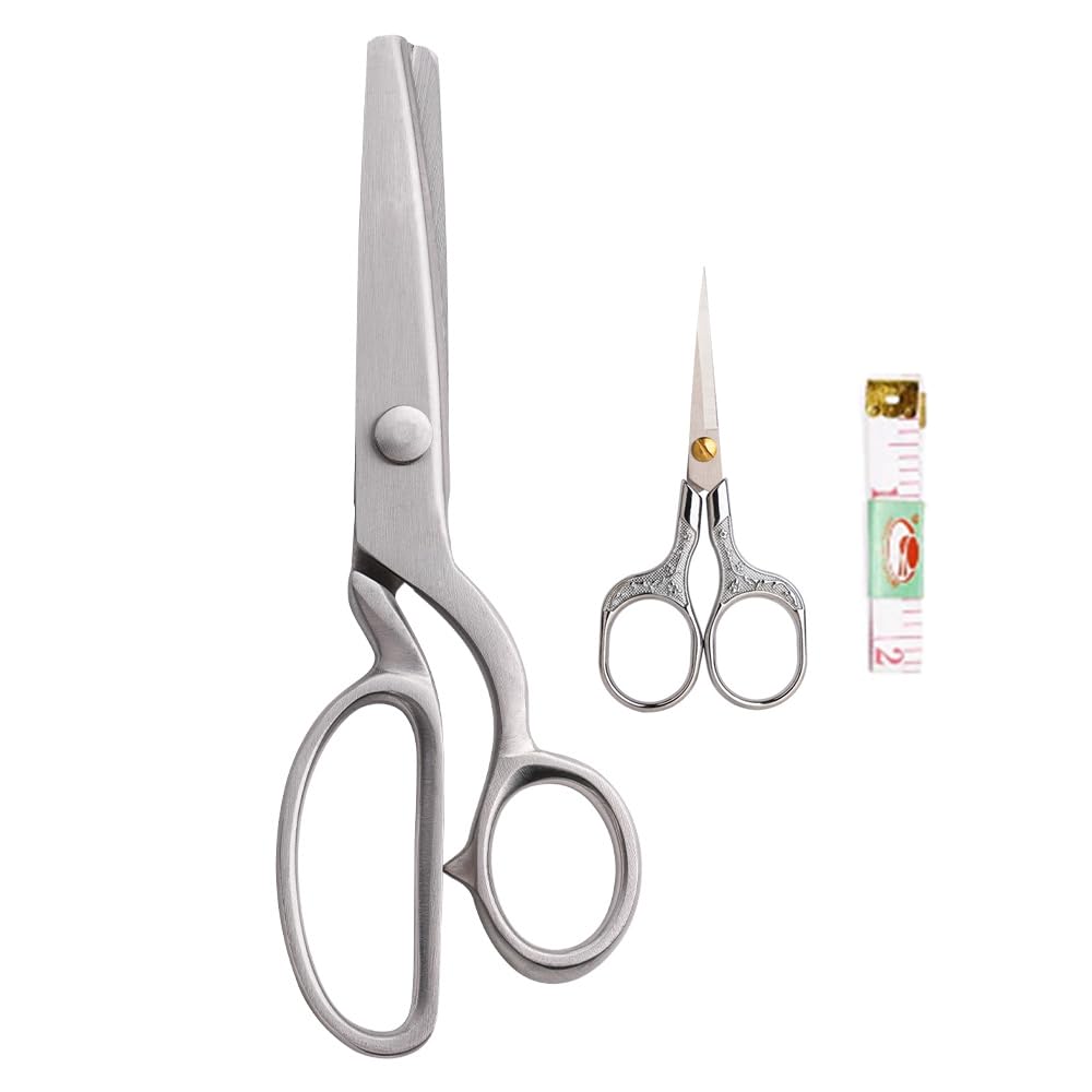 Pinking Shears All Stainless Steel Fabric Shears Heavy Duty Serrated Paper Scissors Decorative Edge Zig Zag Cut Scissors 8 Inch