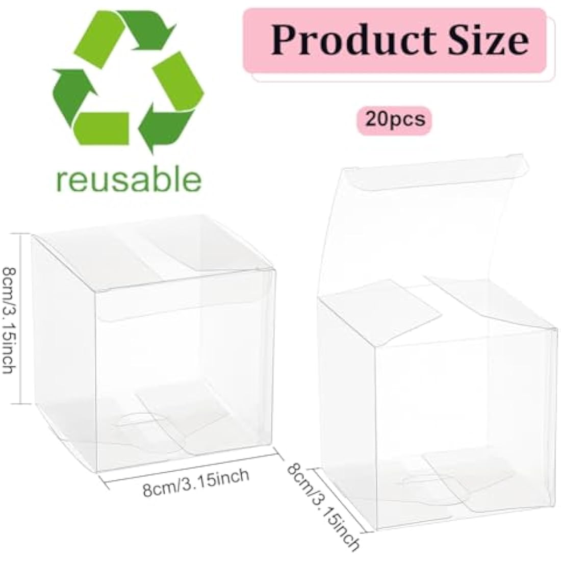 BENECREAT 20PCS Clear Party Favour Boxes 8x8x8cm Square PET Gift Boxes with Protective Film for Wedding Souvenir