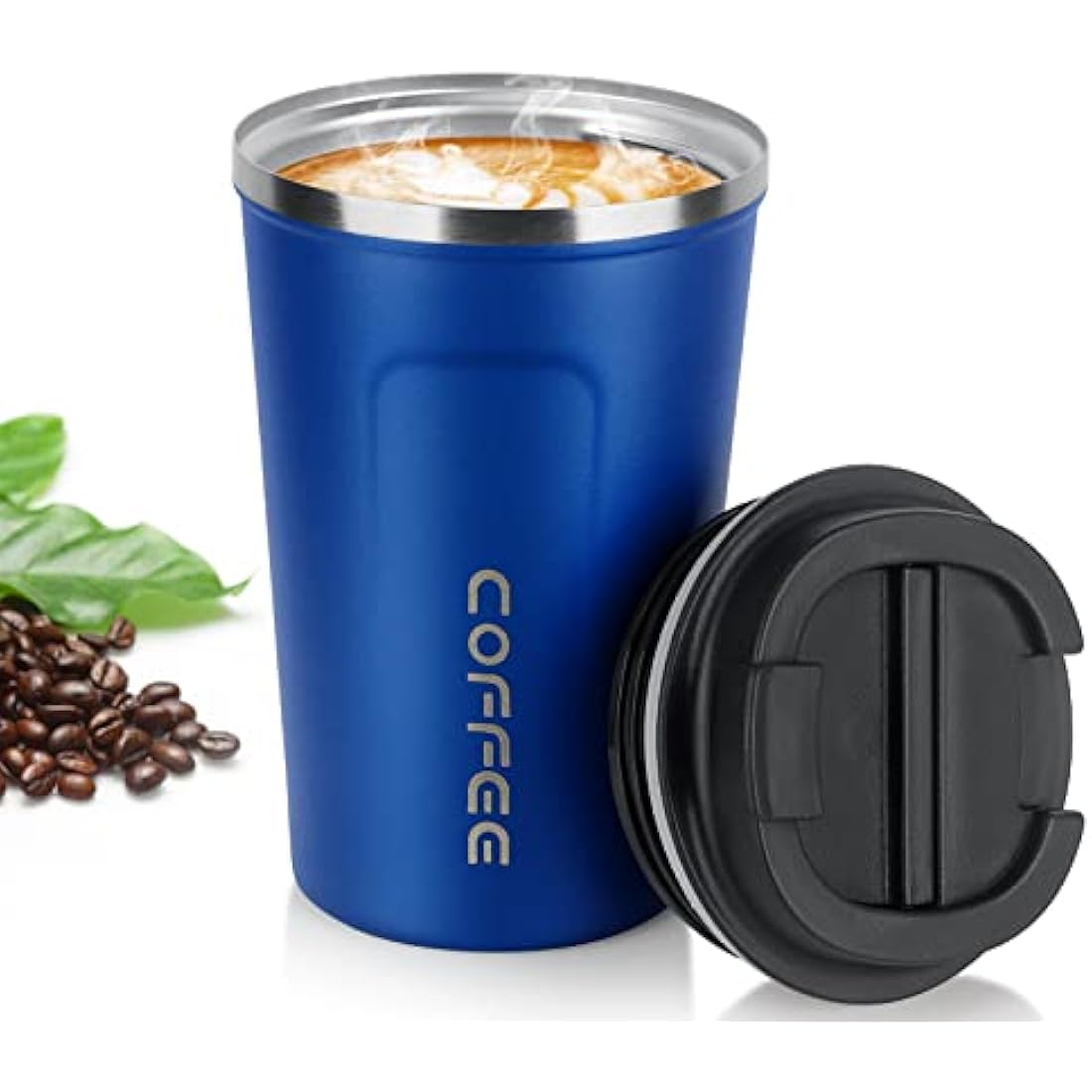 MOMSIV Coffee Cup, 380ml Vacuum Reusable Leakproof Double Wall Coffee Cup, Insulation Stainless Steel Eco-Friendly Travel Office Mug for Hot Coffee Tea and Cold Drinks (Diamond Blue)