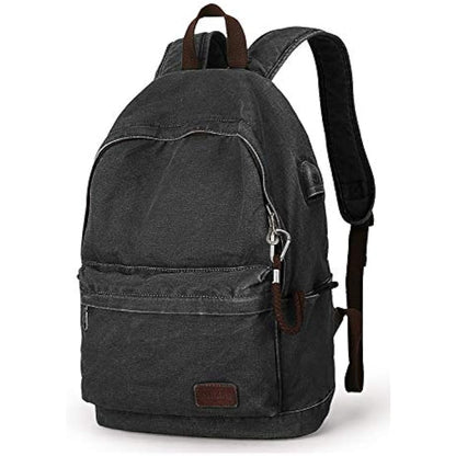 Muzee Canvas School Backpack with 15.6 inch Laptop for Men Women, Lightweight Anti-Theft Travel Daypack College Student Backpack Mit USB Charging Port