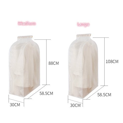 2PCS Zipper Dust Clothes Cover Waterproof Clothes Storage Wardrobe Suit Bags Closet Hangers Case Clothing Cover Dust Bag Hanging Organizer 2PCS