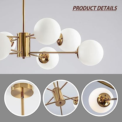 KCO Lighting 8-Light Glass Sputnik Chandelier Modern Gold Pendant Light Fixture Vintage Globe Ball Flush Mount Kitchen Island