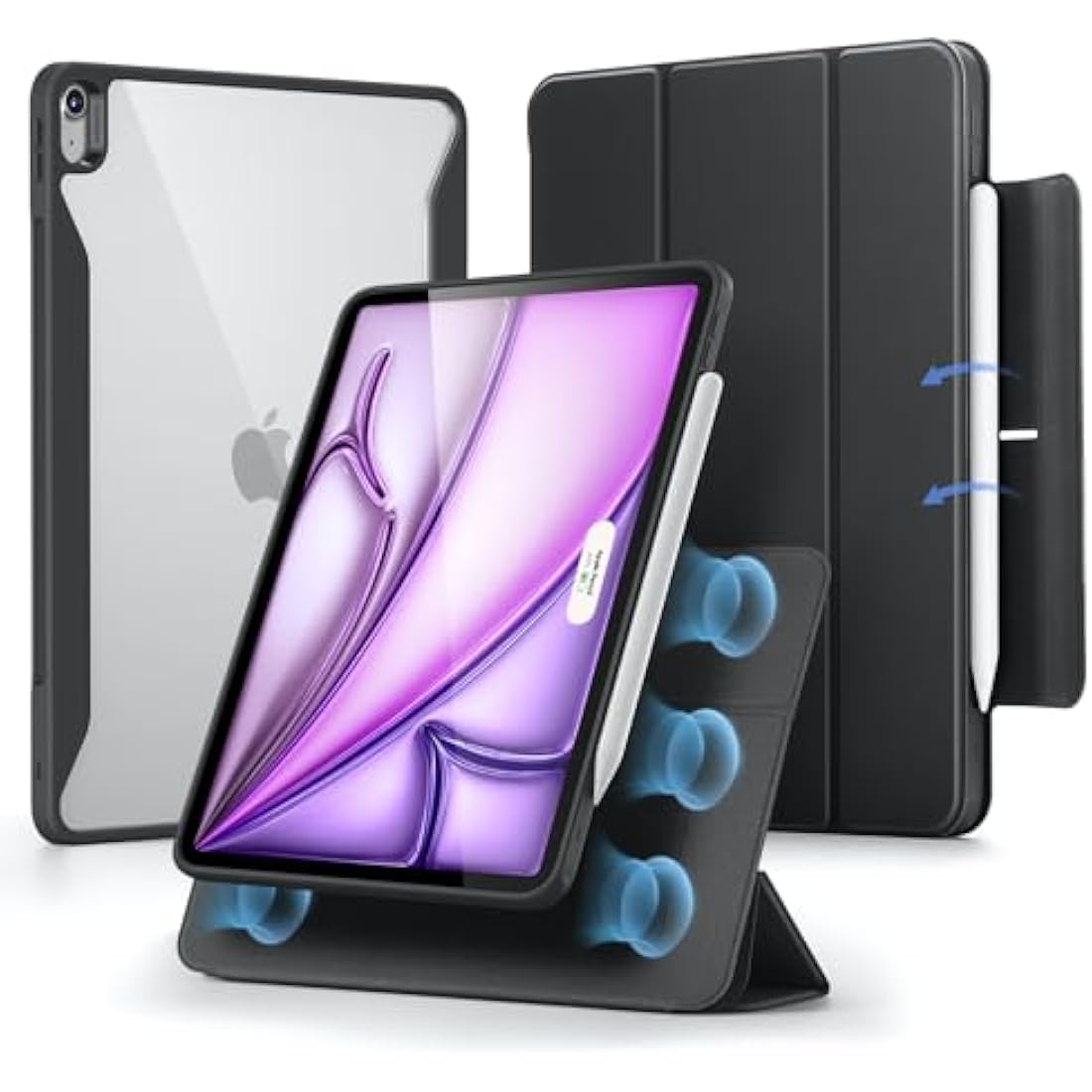 ESR for iPad Air 13 Inch Case M3/M2 (2025/2024) Case with Pencil Holder, Removable Magnetic Cover, Vertical Stand, Fully Supports Apple Pencil Pro and Pencil (USB-C), Rebound 360 Series, Black