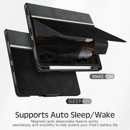 KingBlanc for iPad Air 13 inch Case (M3 2025/M2 2024) with Pencil Holder, Vegan Leather Protective Stand Cover, Auto Wake/Sleep, Angles for Viewing/Drawing, Supports Pencil Pro/(USB-C), Black