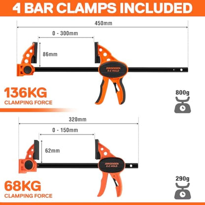 PONY 2-in-1 Folding Workbench, 227 kg Work Bench & 454 kg Saw Horse, 6 Adjustable Height Portable Work Table4 Quick Clamps, 4 Clamp Dogs & Tool Tray, 79 x 89 x 63.5 cm