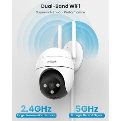 ieGeek 5MP 2.4/5Ghz Security Camera Outdoor, 360° PTZ CCTV Camera Systems,15M Color Night Vision, WiFi Home IP Camera, Human Detection, Siren and Light Alarm, 2-Way Audio, Alexa, Memory/Cloud(Wired)