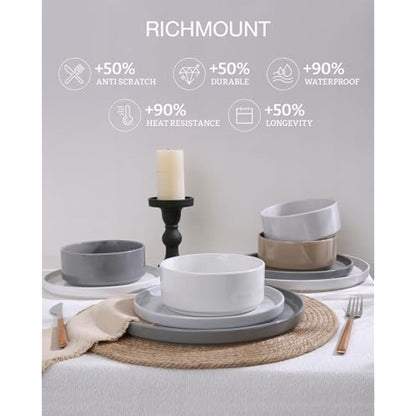 Richmount Nebula Dinner Set for 4, 12-Piece Speckled Dinnerware Stoneware Set, Scratch Resistant, Dishwasher & Microwave Safe, Dining Plates and Bowls Sets, Multi-Color