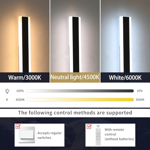 Mikeru 200CM Outdoor Wall Lights, Matt Black Dimmable LED Garage Lamp External 10% to 100% 3 Color 3000K/4500K/6000K Front Door Lighting with IP65 Waterproof Drive for Fences, Stairs