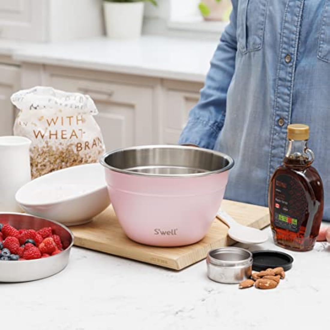 S'well Salad Bowl Kit, Pink Topaz, 1.9L - Salad Lunch Box with Condiment Container and Removable Tray - Leak-Proof and Dishwasher Safe