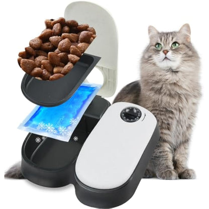 Pawise Automatic Cat & Dog Feeder with Ice Pack, 2-Meal Pet Wet & Dry Food Dispenser with 48-Hour Timer