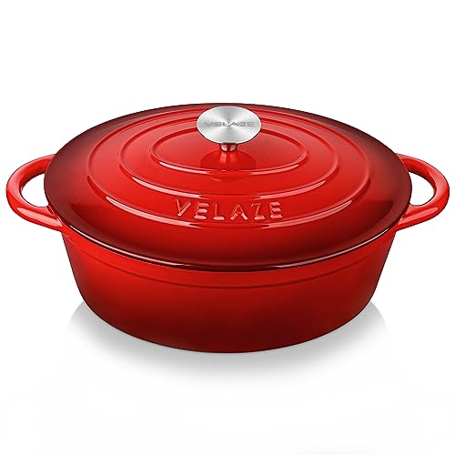 Velaze 5L Oval Dutch Oven, Non Stick Cooking Pan Pot Dutch Oven, Enamel Coating, Good Sealing, for All Heat Source, Classic 30cm(Red) 5l oval dutch