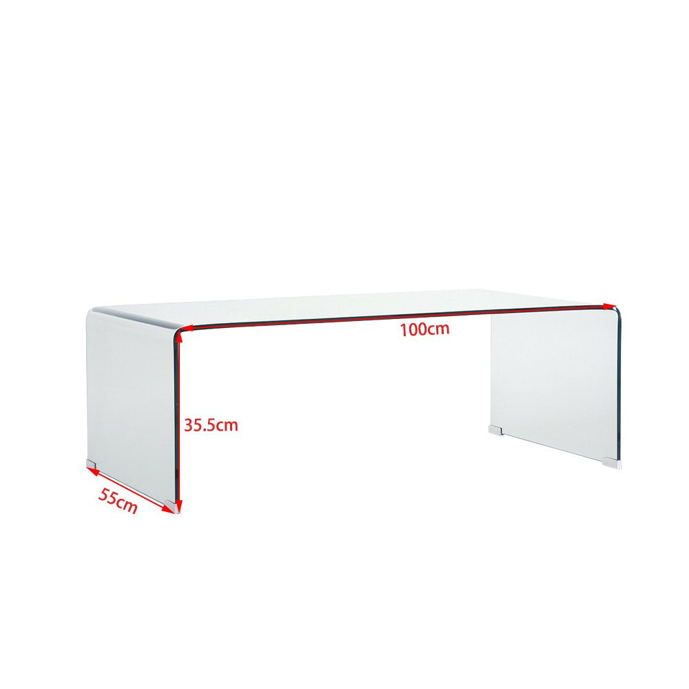 Panana Clear Tempered Glass Coffee Table 100cm Length Compact Living Room Side End Table