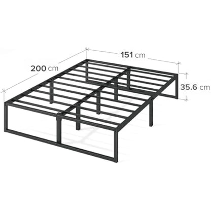 Zinus Lorelai King size Bed frame - Bed 150x200 cm - 36 cm Height with Underbed storage - Metal Platform Bed frame with Steel slat support - Black