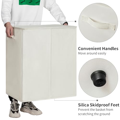 Chrislley 180L Double Laundry Basket with lid and Removable Laundry Bags Large Collapsible 2 Dividers washing basket with Handles for Bedroom Laundry