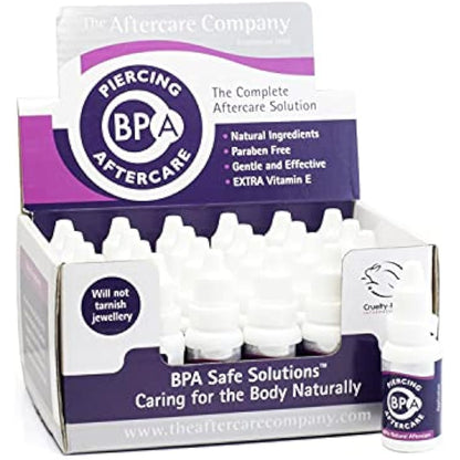 BPA Piercing Aftercare - Box 24 x 10ml from The Aftercare Company - Dermatology Approved -Vegan Friendly - Cruelty Free - Unique Formula.