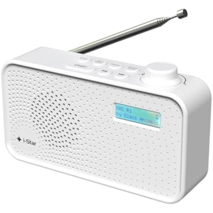 DAB Radio Portable, DAB Plus/DAB Radio, FM Radio Mains Powered or Battery, USB Charging, Clear LCD Display (White)