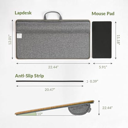 ergomi Lap Desk for Bed & Sofa – Large Laptop Tray with Cushion, Wrist Rest & Anti-Slip Strip, Portable Wooden Pattern Lapdesk for 17” Laptop, Lightweight Table for Work or Study