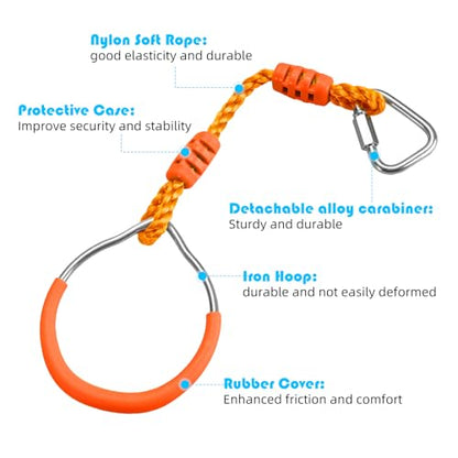 PELLOR Kids Monkey Bars and Gymnastic Rings - Multifunctional Backyard Playground Play Sets for Obstacle Ring, Trapeze Bar, Climbing Frame, and