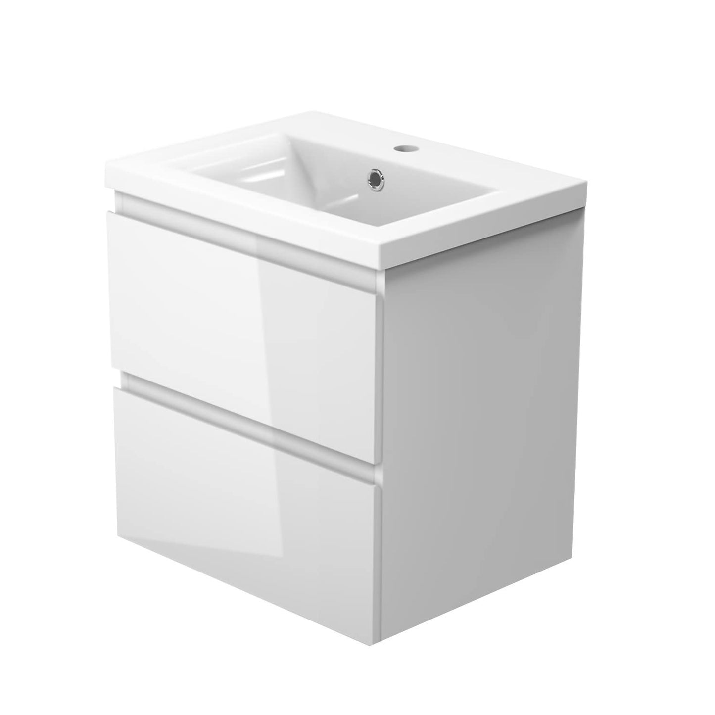 Biubiubath 600mm Bathroom Sink Unit with Basin Gloss White 2 Soft Close Drawers Wall Mounted Bathroom Suite with Vanity Unit Modern Handless Design