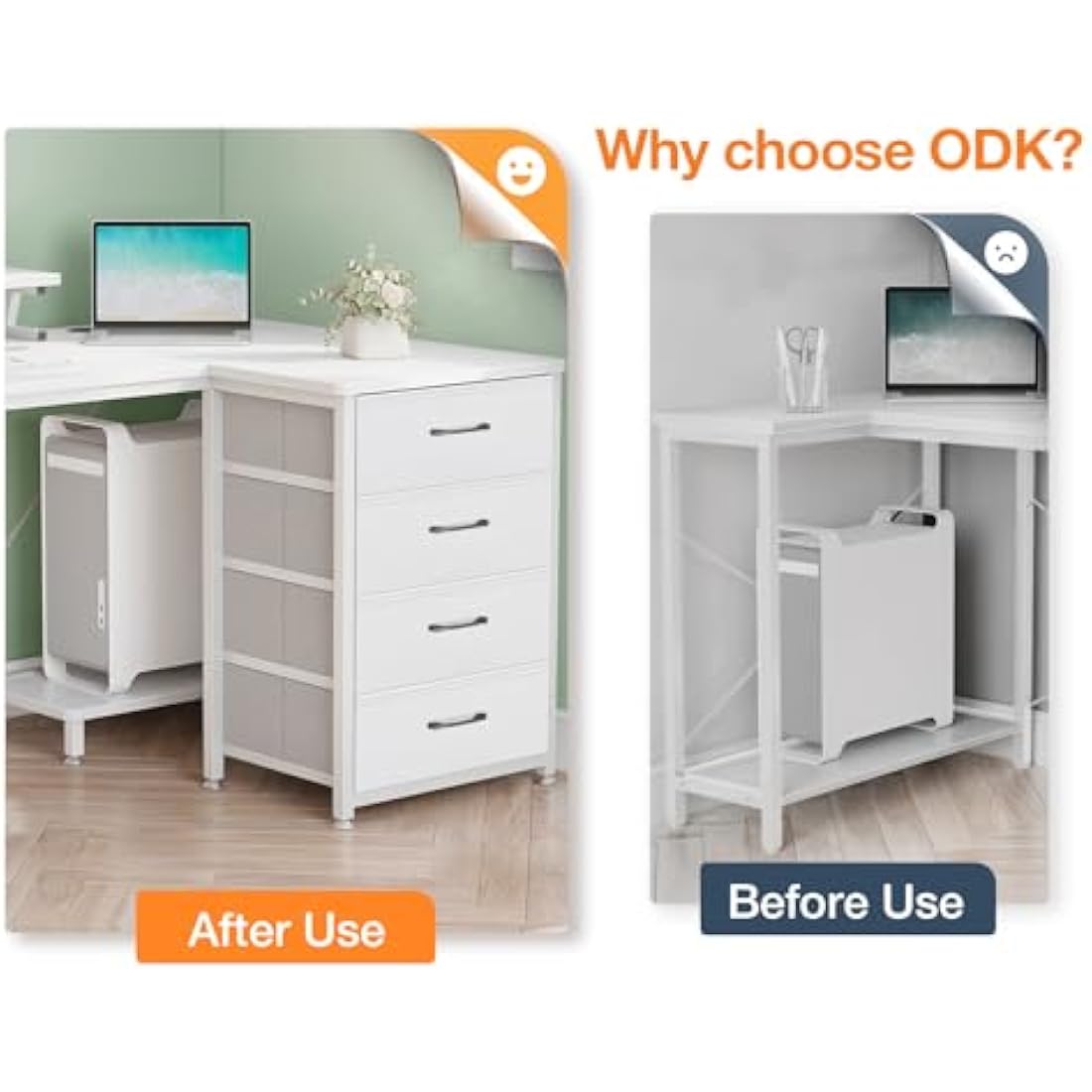 ODK Corner Desk with Drawers, L Shaped Computer Desk 160x80cm with USB Charging Port & Power Outlet, Home Office with Monitor Stand and PC Stand, Gaming Desks Workstations, White