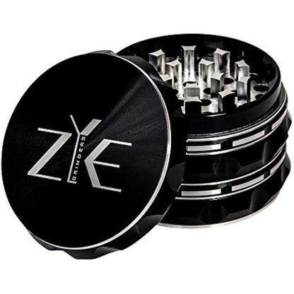 ZYE Herb Grinder – Quality Aluminium w/Ultra Sharp Teeth – Large 2.5" 4 Piece w/Twist & Lock Storage Layer – No Flaking and Non-Stick - Black