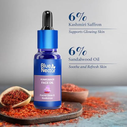 Blue Nectar Kumkumadi Oil for Face for Aging Skin | Ayurvedic Saffron Face Cleansing Oil | Authentic Kumkumadi Tailam Saffron Serum for Women & Men (30ml, 26 Herbs)