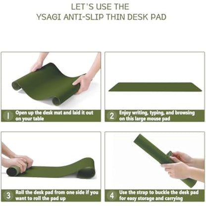 YSAGi Non-Slip Desk Pad, Waterproof PVC Leather Desk Table Protector, Ultra Thin Large Mouse Pad, Easy Clean Laptop Desk Writing Mat for Office Work/Home/Decor (80 x 40 cm, Grass Green)