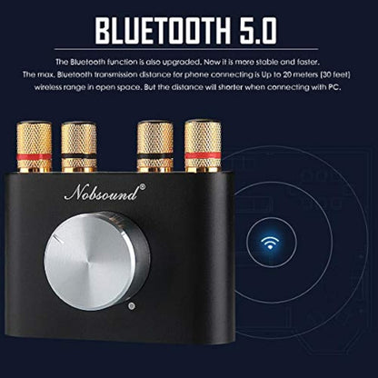 Nobsound Mini Bluetooth Power Amplifier Stereo Hi-Fi Digital Amp 2.0 Channel 50W×2 with AUX/USB/Bluetooth Input Wireless Audio Receiver PC Sound Card with Power Supply (Black)