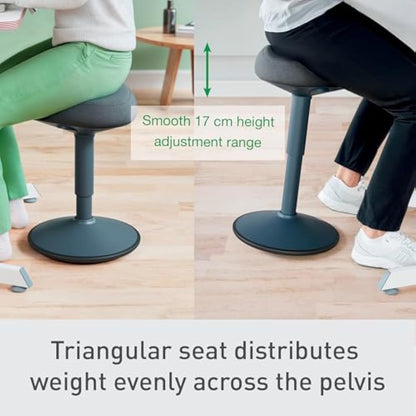 Leitz Ergo Active Sitting Stool with Unique Dual Density Foam Comfort Cushion, Height Adjustable 47 to 64cm, 100% Post Consumer Recycled Seat Cover, Supports 110kg, Ergo Range, Dark Grey, 65440089