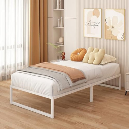 Yicensen Single Bed Frame 90x190 cm, Metal Bed Frame Single with Steel Slat Support, Easy Assembly, Noise Free, No Box Spring Needed, 30cm High, White