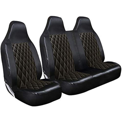 rhinos autostyling FOR RENAULT TRAFIC ALL MODELS - Premium Luxury Van Seat Covers Single Drivers And Double Passengers Seat Covers - 2 + 1 - Black Quilted Diamond Leather