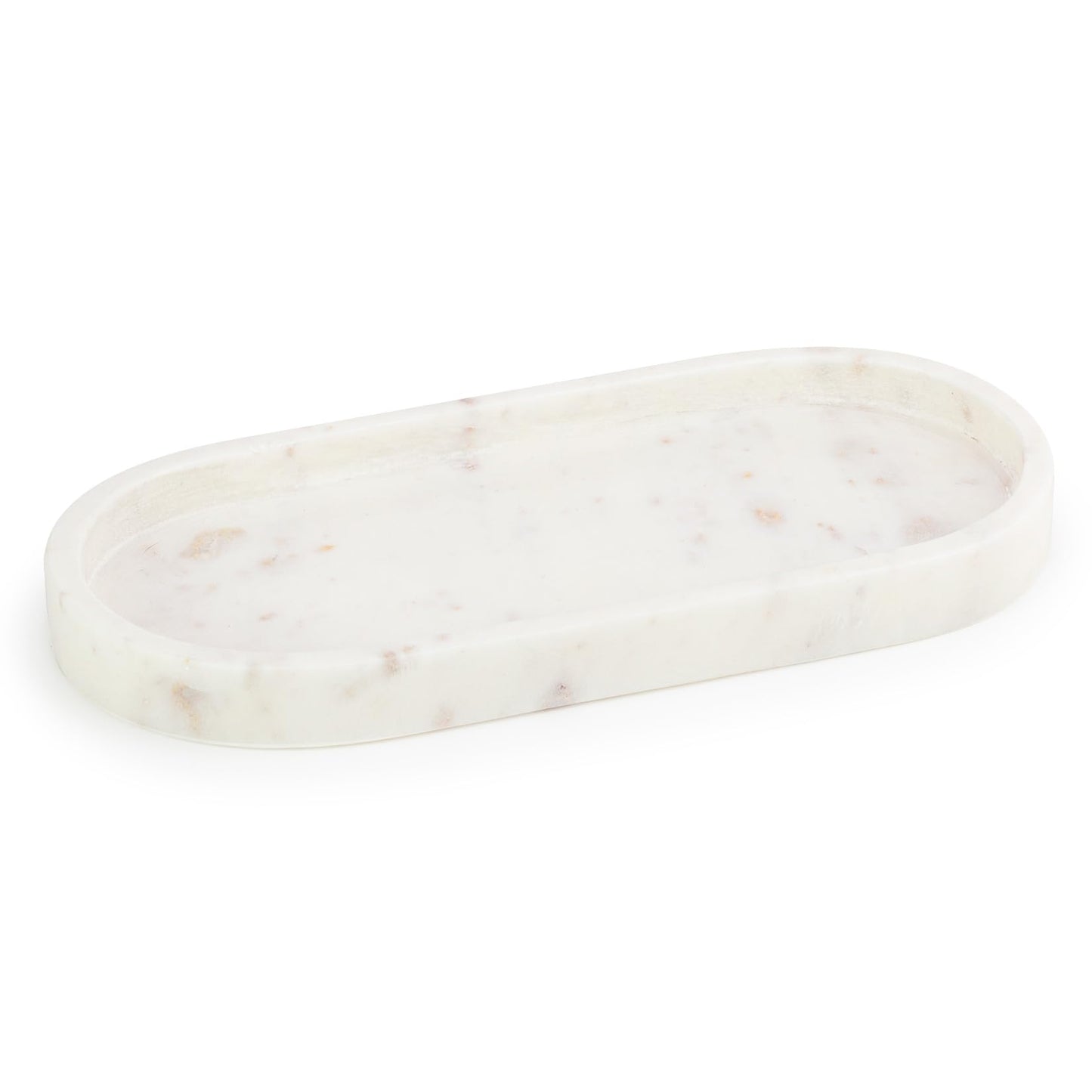 EHC Natural Marble Bathroom Vanity Tray - Oval, White, 25 x 11.5 x 2 cm - Countertop Sink Storage Tray Organiser for Cosmetic, Perfume, Home Decor