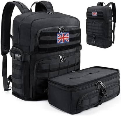 BERTASCHE Lunch Backpack for Men, Laptop Backpack with Insulated Cooler Box, Work Bag for Office, Travel, Uni, Hiking, Tactical, Molle, Black
