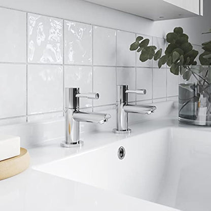 Nuie FJ318 Series Two ǀ Modern Bathroom Round Mono Basin Mixer Tap with Push Button Waste, 52 x 150 x 131mm, Chrome